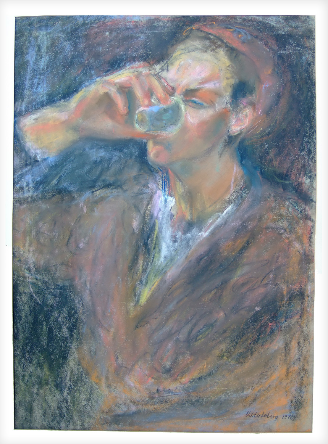 Boy Drinking Water 1979 24 x 30 Pastel